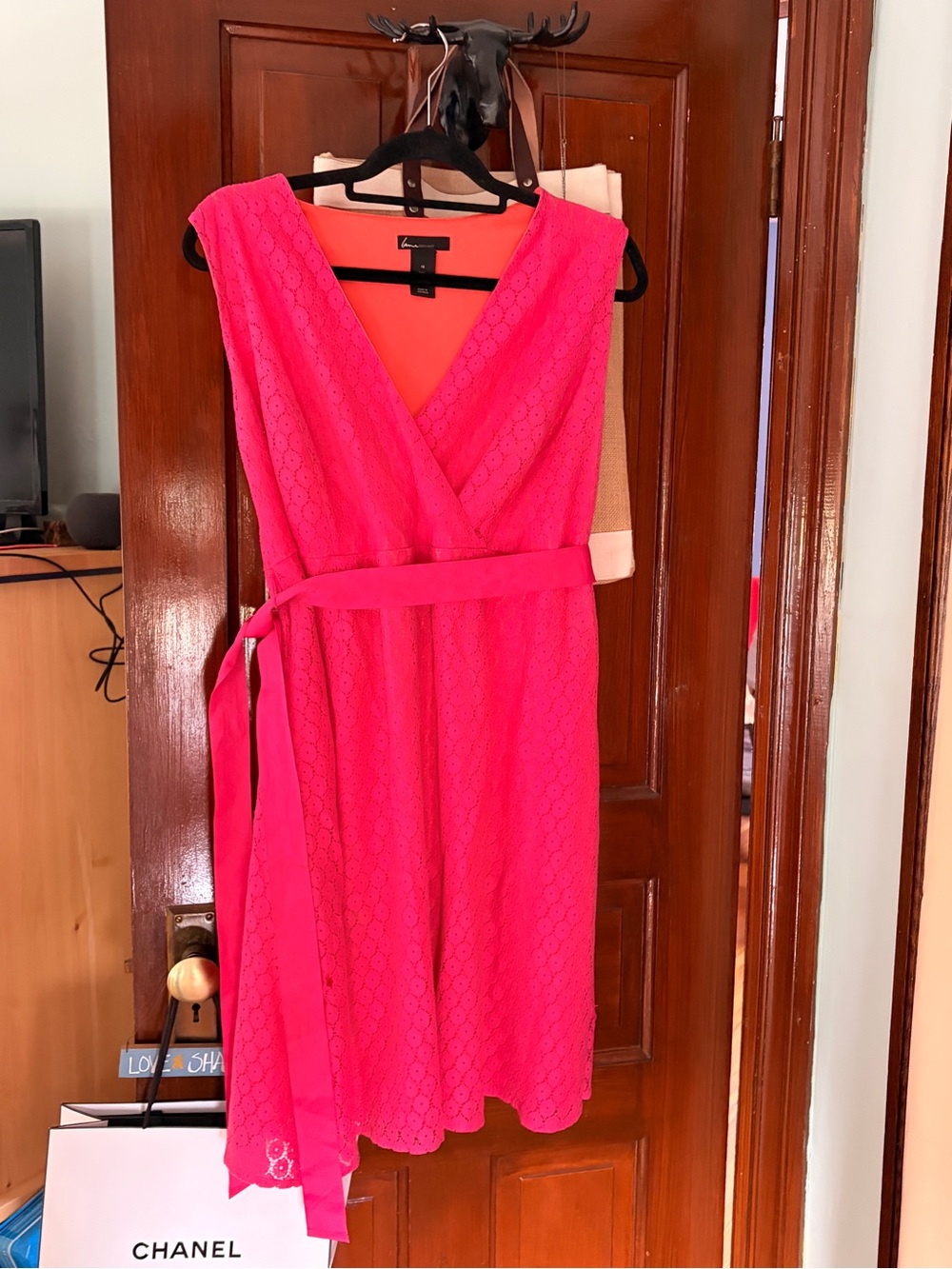 Lane Bryant Hot Pink Lace Wrap Mini Dress